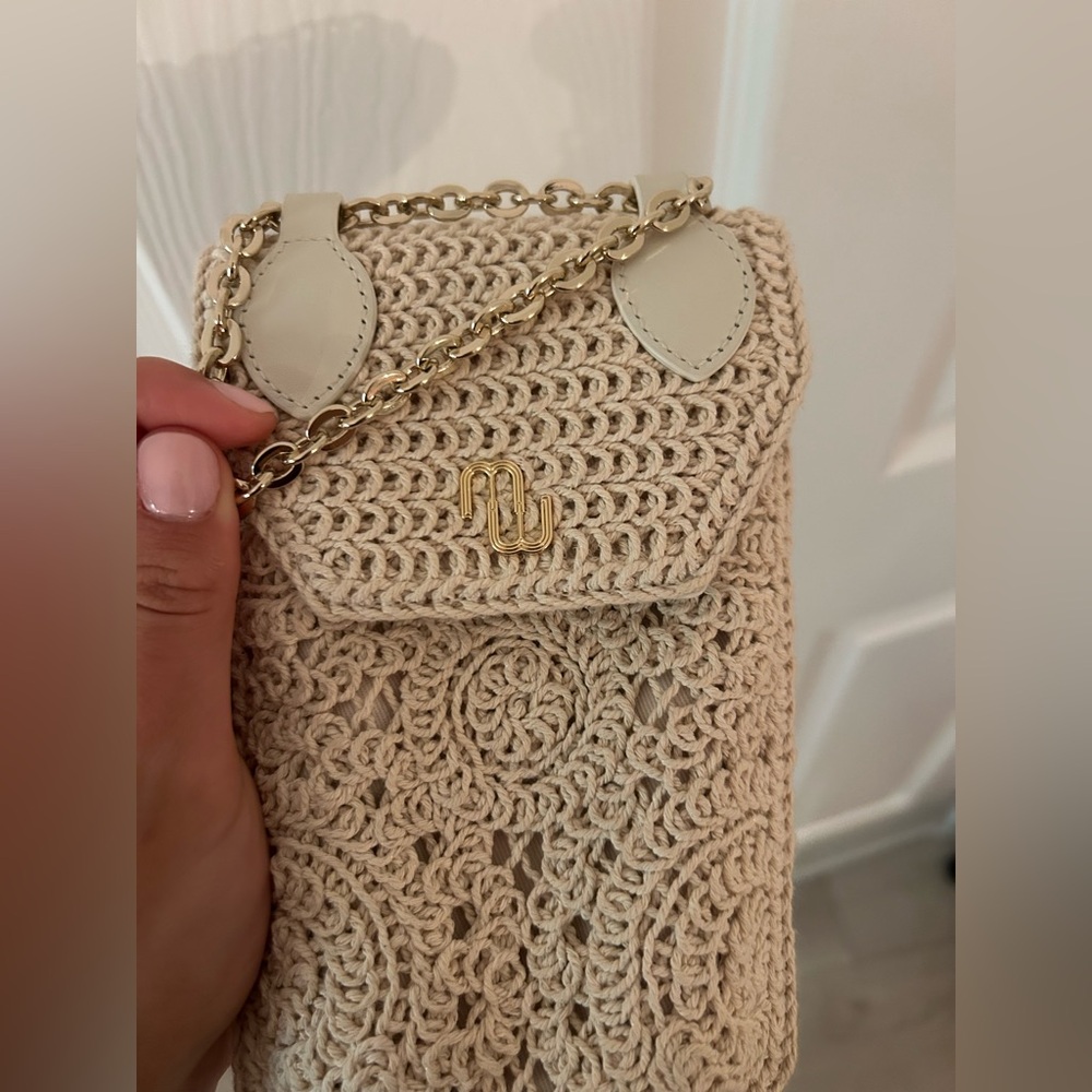 Beige Maje Crochet Crossbody Bag